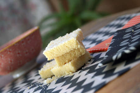 Stack of homemade shortbread biscuits.の写真素材