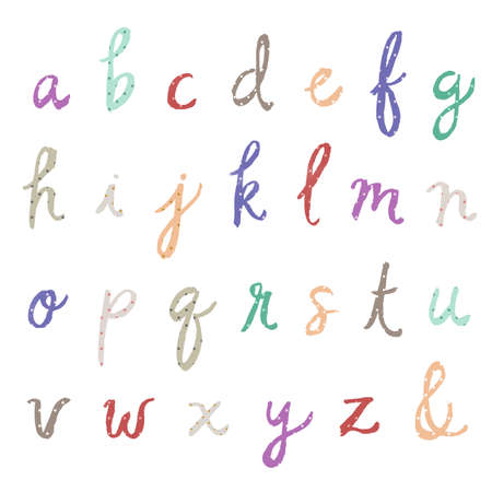 Digital Scrapbook Alphabet Letters. Colorful Abcs. Painted Cursive Alphabet With Polka Dots