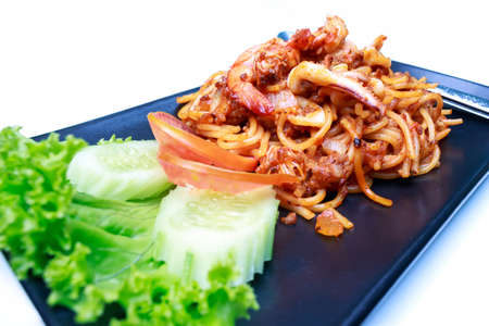 Spaghetti on white background.の写真素材