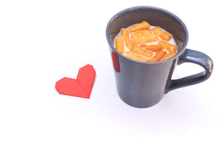 milk healthy care on white background and focus on heart