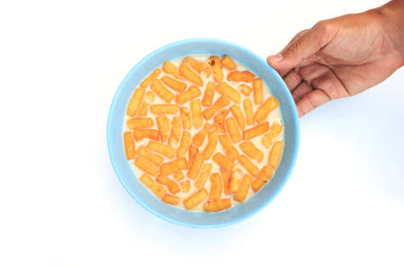 milk on white background and focus on top