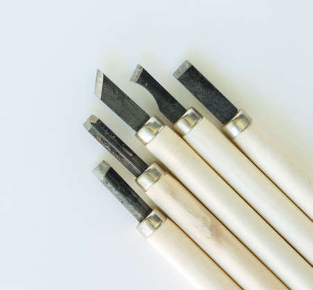 chisel carving set on white backgroundの写真素材