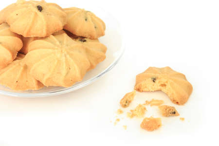 chocolate chip cookies biscuits on white bakcgroundの写真素材