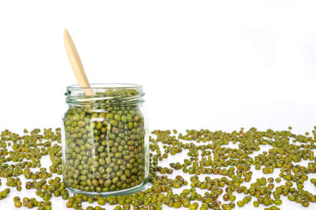 mung bean green in bottle glass on white backgroundの写真素材
