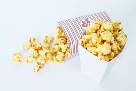 popcorn white box on white backgroundの写真素材