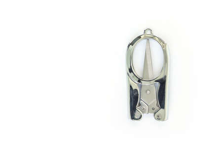 silver scissors cutting on white background
