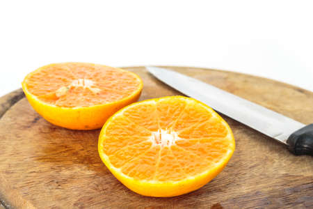 orange slice fruit fresh on white backgroundの写真素材