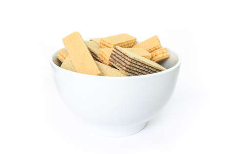 wafer chocolate milk dessert  on white bowl on white background