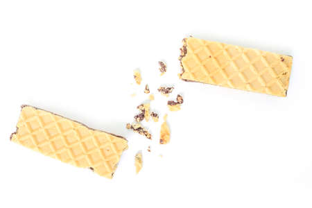 wafer chocolate dessert on white backgroundの写真素材