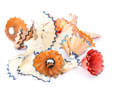 shave colored pencils drawing multicolored on white backgroundの写真素材