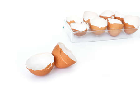 egg shell broken crack food on white background