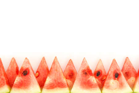 watermelon red slice frame border top view on white background