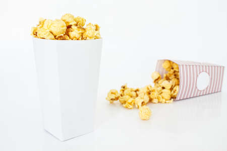 popcorn white box on white backgroundの写真素材