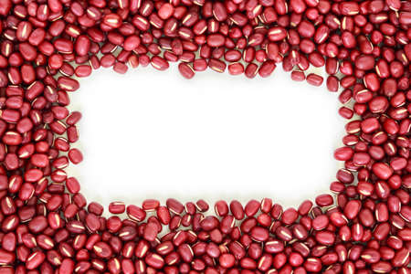 red bean seed vegetable nature frame border top view on white backgroundの写真素材