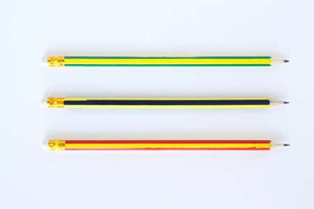 pencil black, blue, brown tool art on white backgroundの写真素材