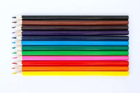 colored pencils drawing multicolored on white backgroundの写真素材