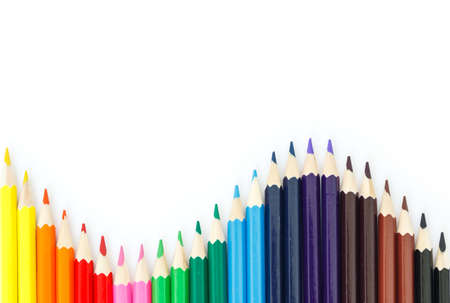 colored pencils drawing multicolored frame, border backgroundの写真素材