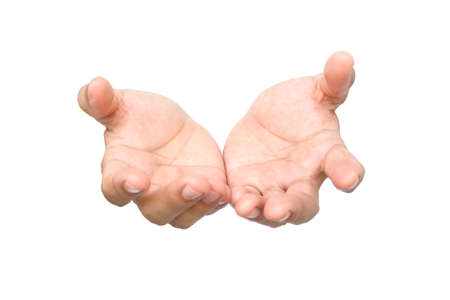 hand of man symbol open or give, take on white background.