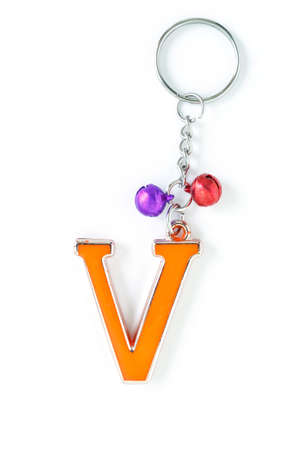 alphabet key chain label tag on white backgroundの写真素材
