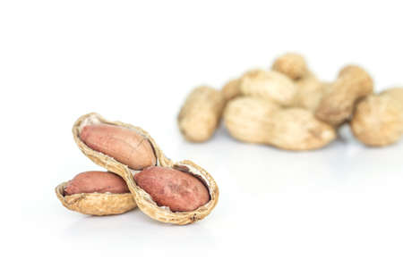 peanut pile on white backgroundの写真素材