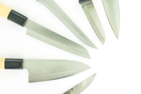 kitchen knife collection on white background.の写真素材