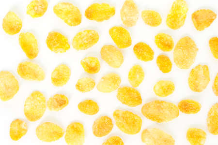 corn flakes top view on white background.の写真素材