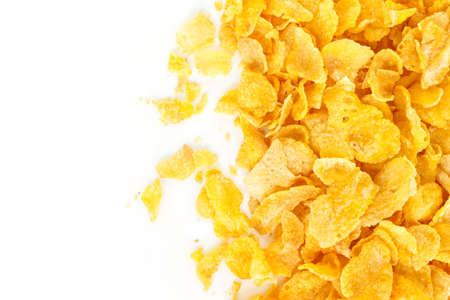 corn flakes top view on white background.