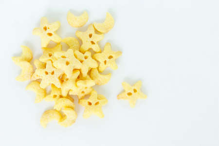 corn flakes top view on white background.