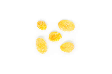 corn flakes top view on white background.