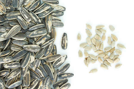 seed sunflower top view on white background.