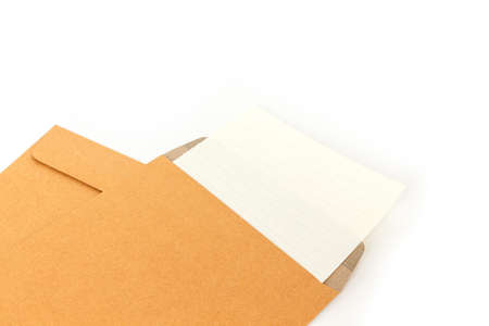 brown envelope letter on white backgroundの写真素材