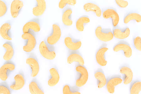 cashew full texture top view on white background.の写真素材