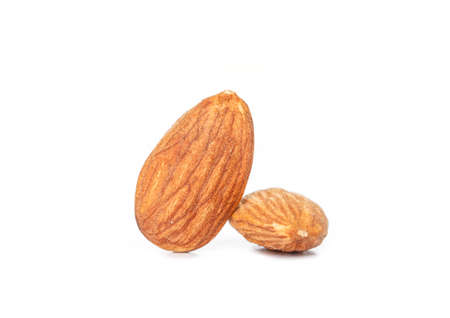 almonds two seeds on white background.の写真素材