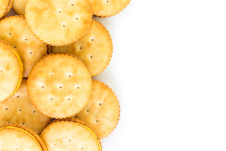 pile circle cracker on white background.の写真素材