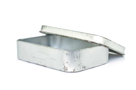 gray silver or steel box old open cover on white background.
