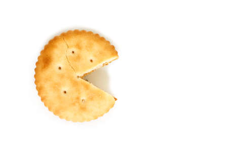 single cracker square broken top view on white background.の写真素材