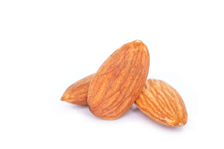 heap almonds on white background.の写真素材