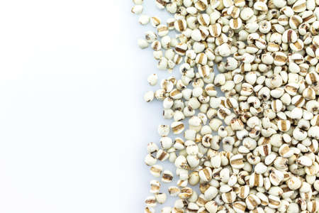 pile job's beans tear on white background.の写真素材