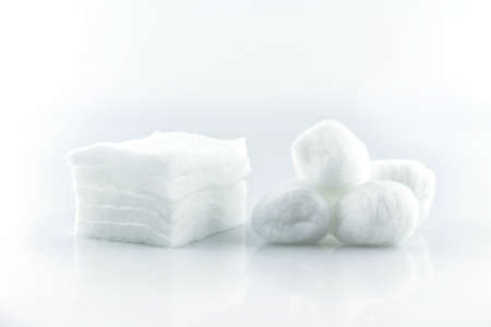 cotton ball and pad white soft clean beauty health medicine on white background.の写真素材