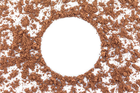 cocoa powder circle space on white background.の写真素材
