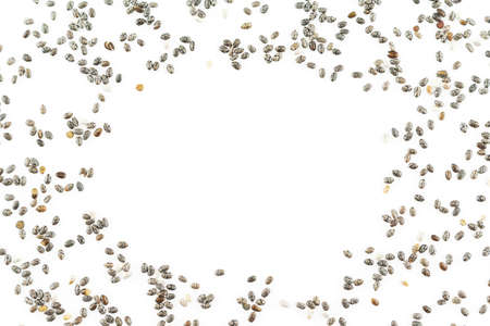 chia seeds pile border texture top view.の写真素材