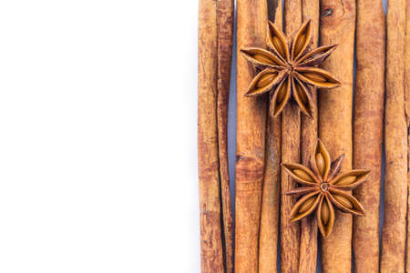 cinnamon and star anise on white background.の写真素材