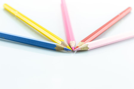pencils color head of the pencil is lined up on white background.の写真素材