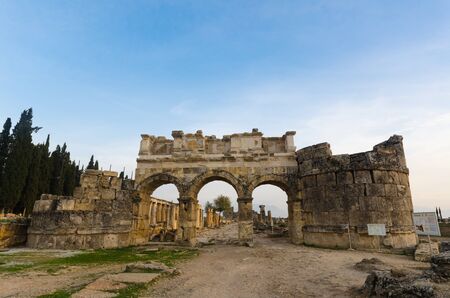Domitian gate of anciet city of Hierapolis, Pamukkale, Turkeyの写真素材