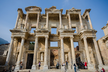 EPHESUS, TURKEY - 12 November 2014 : Ruins of the library of Celsus in Ephesus. Ephesus is a candidate for inscription on the World Heritage list of UNESCOのeditorial素材