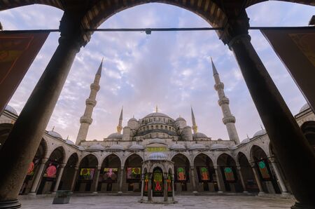 Welcome to Blue Mosque at dawn-exhibition decoration, Istanbul, Turkeyのeditorial素材