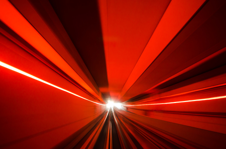 Motion blur of automatic train moving inside tunnel in Kuala Lumpur, Malaysiaの写真素材