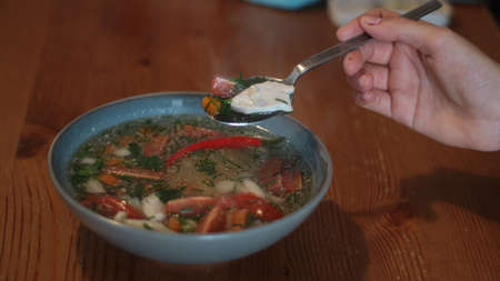This is a very famous Thai food. Tomyum spicy Thai food. This one is Tomyum chicken.の写真素材