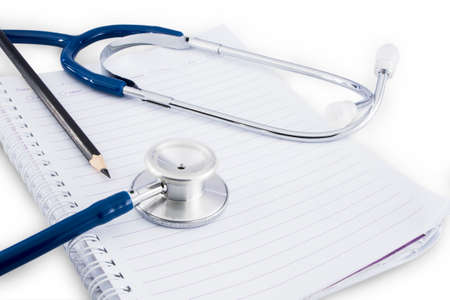 stethoscope and notebook on isolate backgroundの写真素材