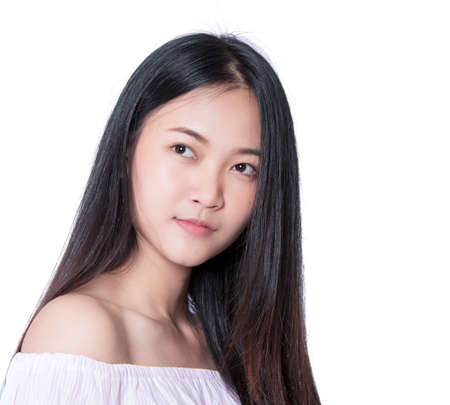 beautiful Thai model isolated on white backgroundの写真素材